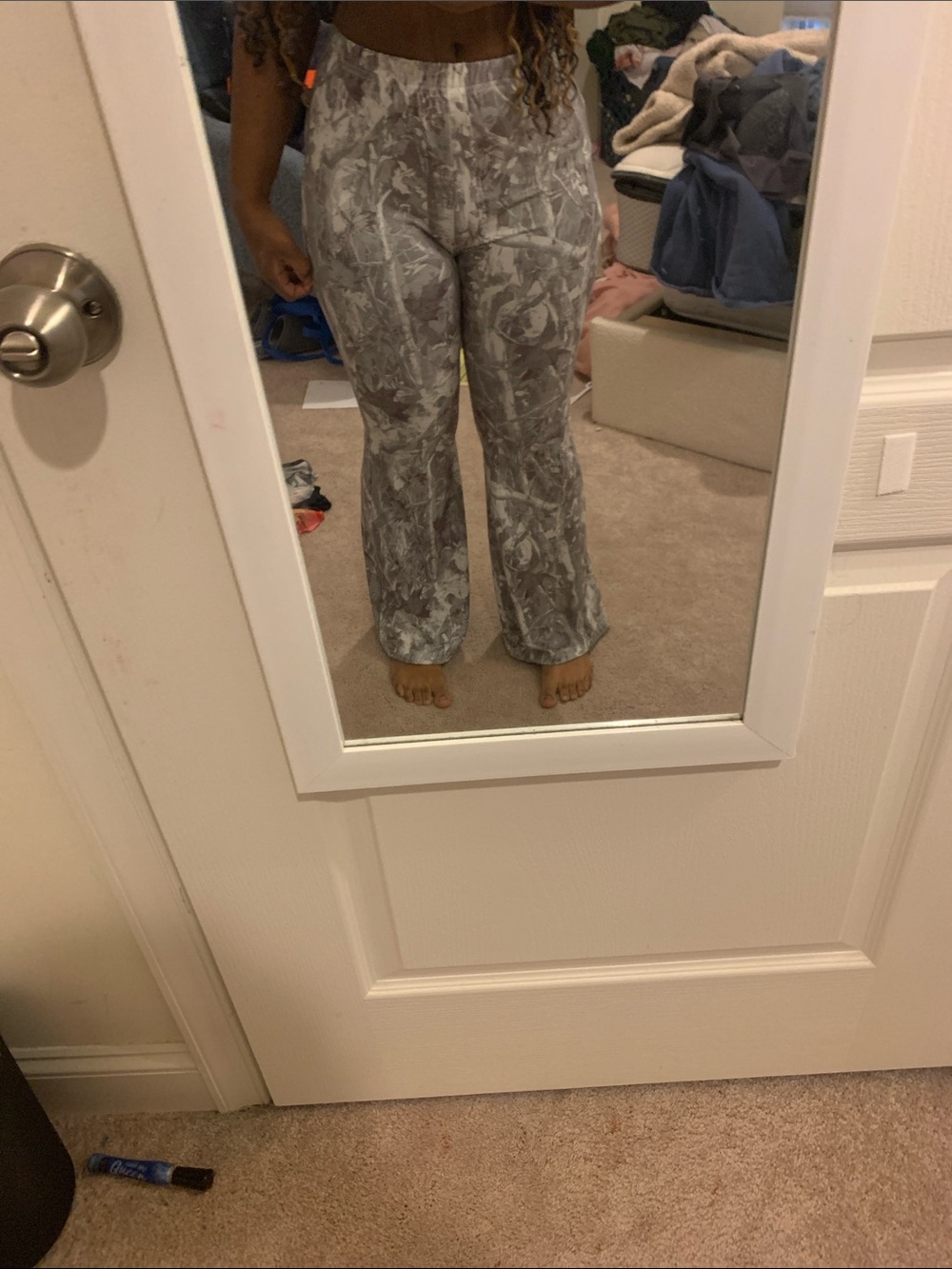 Grey snow, camel print flared leggings